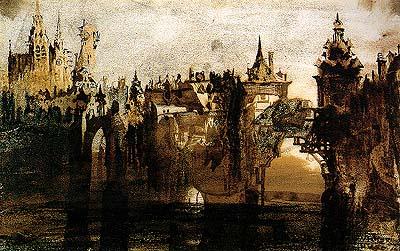Town with tumbledown bridge, 1847 Hugo - Town with tumbledown bridge, 1847